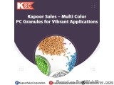 The image is an advertisement for Kapoor Sales - Multi Color PC Granules for Vibrant Applications. It has a purple background...