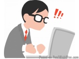 The image is an illustration of a man sitting in front of a laptop. He is wearing a grey suit and a red tie. He has black hai...
