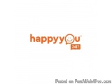 The image is a logo for a company called "happyyou". The logo is written in orange text on a white background. The text reads...