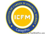 The image is the logo of the Institute of Career in Financial Market (ICFM) CareerPro. It is a circular emblem with a blue ba...
