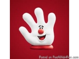 The image is a digital illustration of a white hand with a red nose and a big smile on its face. The hand appears to be made...