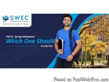 The image is an advertisement for SWEC, a company that provides fall vs. spring admissions. The background of the image is a...