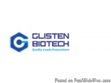 The image is a logo for a company called Glisten Biotech. The logo is a blue hexagon with the company name written in white t...