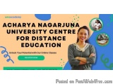 The image is an advertisement for Acharya Nagarjuna University Centre for Distance Education. The background of the image is...