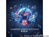 The image is an illustration that represents the concept of ecommerce website developers in Delhi, India. It shows a globe in...
