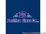 The image is a logo for Pacifica Glass Co. Inc. The logo is in the center of the image and is written in a purple color. The...