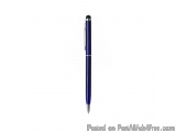 The image is of a blue ballpoint pen. The pen has a sleek and modern design with a black cap and a silver body. The body of t...
