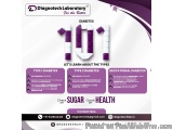 The image is an advertisement for Diagnotech Laboratory for the better diabetes. It has a purple background with white text t...