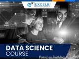 The image is a promotional graphic for a data science course offered by ExcelR. The background of the image is black and whit...