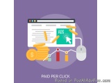 The image is an illustration that represents the concept of paid per click. It shows a computer screen with the word "ADS" on...