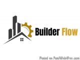 The image is a logo for a company called "Builder Flow". It is a simple design with a black and yellow color scheme. On the l...