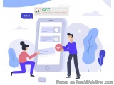The image shows a man and a woman standing in front of a large smartphone with a chat bubble above them. The chat bubble has...