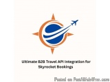 The image is a logo for Ultimate B2B Travel API Integration for Skyrocket Bookings. It is a circular design with a blue and o...