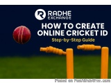 The image is a cover page of a book titled "How to Create Online Cricket ID: Step-by-Step Guide". The background is a blurred...