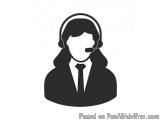 The image is a black and white icon of a person wearing a headset. The person appears to be a call center operator or a custo...
