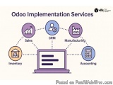 The image is an illustration of Odoo Implementation Services, which is a service that helps businesses manage and manage thei...