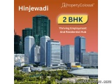 The image is an advertisement for Hinjewadi, a residential hub in India. The background of the image is a cityscape with tall...