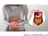 The image is a digital illustration of a woman's stomach and stomach. The woman is shown from the waist up, with her hands cl...