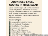 The image is a list of advanced Excel courses in Hyderabad, India. The list is written in black text on a white background an...