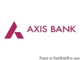 The image is a logo of Axis Bank, a bank in India. The logo is a pink triangle with the word "AXIS BANK" written in white cap...