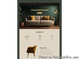 The image is a screenshot of a website homepage for a furniture design company. The background of the page is a dark green co...