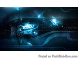 The image is a digital art piece that appears to be a futuristic and technological background. It has a dark blue color with...