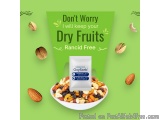 The image is an advertisement for a product called "Don't Worry I will keep your Dry Fruits Rancid Free". The background is g...