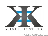The image is a logo for Vogue Hosting. It is a black and blue logo with the letter "K" in the center. The letter "X" is sligh...