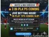 The image is an advertisement for a betting app called "Invite & Win Viercess! 3 in-PLA PS Coming Jive Betting Hour! In-Play...