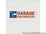 The image is a logo for Garage Door Service Inc. The logo is rectangular in shape and has a blue background with a white hous...
