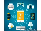 The image is an illustration of various electronic devices connected to each other in a circular pattern. The background is a...
