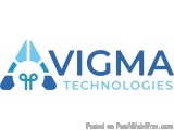 The image is a logo for a company called VIGMA Technologies. The logo is written in blue capital letters on a white backgroun...