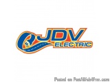 The image is a logo for JDV Electric. The logo is rectangular in shape and has a blue and orange color scheme. The word "JDV"...