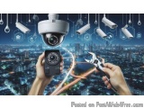 The image shows a hand holding a pair of pliers and a security camera. The camera is mounted on top of a dome-shaped security...