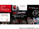 The image is a screenshot of a website called "Automender - Car Service & Auto Repair WordPress Theme". The website has a red...