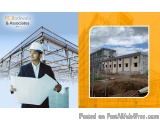 The image is a collage of two photographs. On the left side, there is a photo of a construction site with a man wearing a whi...
