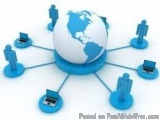The image shows a globe in the center of a network of blue circles. The globe is white and blue in color and is surrounded by...