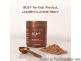 The image shows a jar of BCB+24 for kids' physical, cognitive & overall health. The jar is made of metal and has a brown lid....