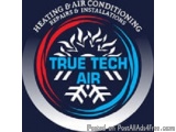 The image is a logo for True Tech Air, a company that specializes in heating and air conditioning repairs and installations....