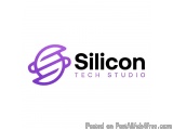 The image is a logo for Silicon Tech Studio. The logo is written in black text on a white background. The text reads "Silicon...
