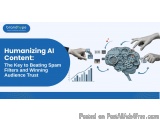 The image is a graphic design that represents the concept of humanizing AI content. It has a blue background with white text...