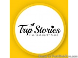 The image is a logo for a company called "Tup Stories". The logo is in the shape of a yellow circle with a white background....