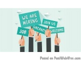 The image shows a group of hands holding green signs that say "We are Hiring", "Job", "Join Us", "Vacancies", and "Welcome"....