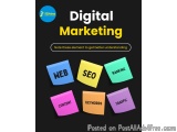 The image is a cover page of a book titled "Digital Marketing". The background is black and the title is written in yellow an...