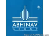 The image is a logo for Abhinav Group. It is a blue square with a white letter "R" in the top right corner. The logo is a sty...