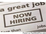 The image is a close-up of a newspaper article with the headline "A great job. Now hiring." The article is written in black t...