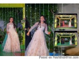 The image is a collage of three photos of a young woman wearing a traditional Indian outfit. The first photo on the left show...