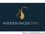 The image is a logo for a company called "Hidden Facee DPS". The logo is a simple design with a dark blue background and a go...