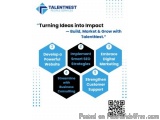 The image is a graphic that represents the concept of turning ideas into impact. It has a blue background with a white hexago...