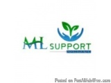 The image is a logo for a company called ML Support Company. The logo consists of two elements - the letter "ML" on the left...
